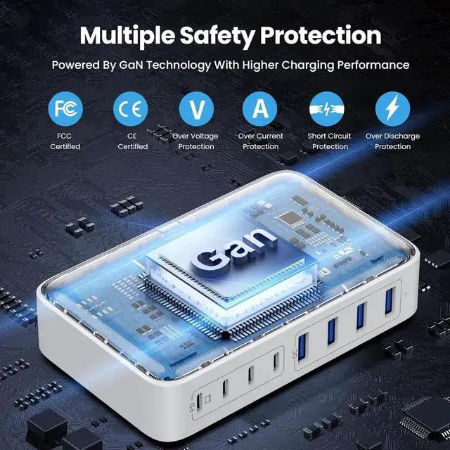 Alt view image 6 of 6 - USB C Charger 200W USB C Charger Block Upgraded GaN III 8-Port Fast Charging Station Hub PD 65W Laptop Charger Adapter Compatible with MacBook Pro/Air Steam Deck iPhone 16/15/14 Galaxy S23/22 etc