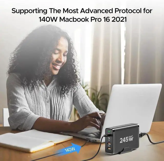 Alt view image 3 of 6 - 245W GaN USB C Charger 140W 100W PD 3.1 Charger for MacBook Pro 16-inch 4-Port Laptop/Tablet Fast Charging Adapter for MacBook Pro/Air XPS iPad Pro/Air iPhone 15/14/13 Series etc.