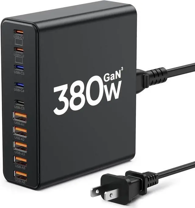 Main image of 380W USB C Charger 10-Port USB C Charging Station GaN III Fast Charging Station Hub Laptop Adapter for MacBook Pro/Air iPad iPhone XPS Galaxy (Black)