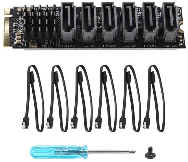 Main image of FOR PCIE to SATA 6Gpbsx6-Port Expansion Card+SATA Cable M.2 MKEY PCI-E Riser Card M.2 NVME to SATA3.0 ASM1166 Support PM