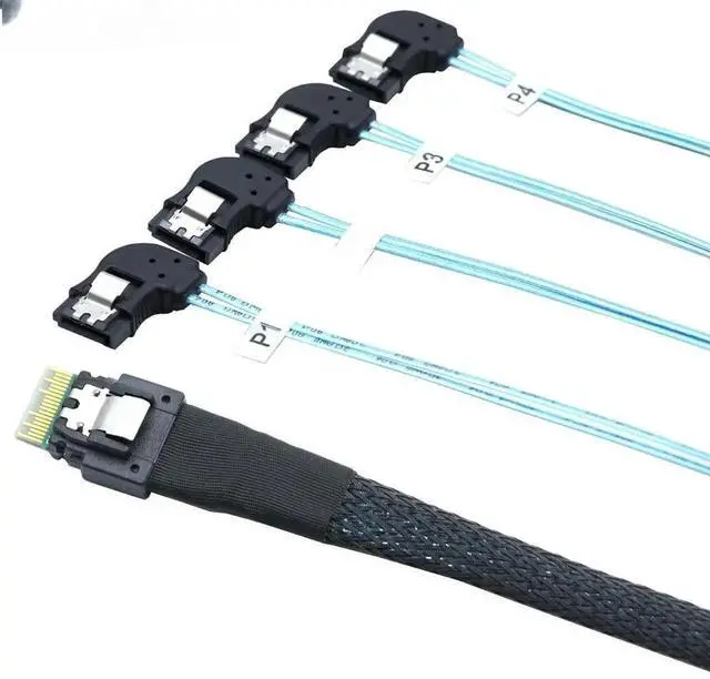 Main image of FOR Fast PCIE Slimline SAS 4.0 38P SFF-8654 4i to 4 SATA Adapter Cable with 7P Left-Angle Female Con tor