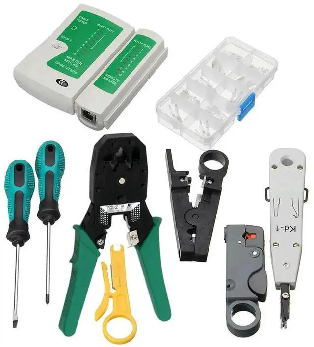 Main image of FOR 11Pcs RJ45 Network Tools Cable Wire Tester Crimping Cutter Punch Down RJ11 RJ12 RJ45 Computer LAN Crimper Tool Kit