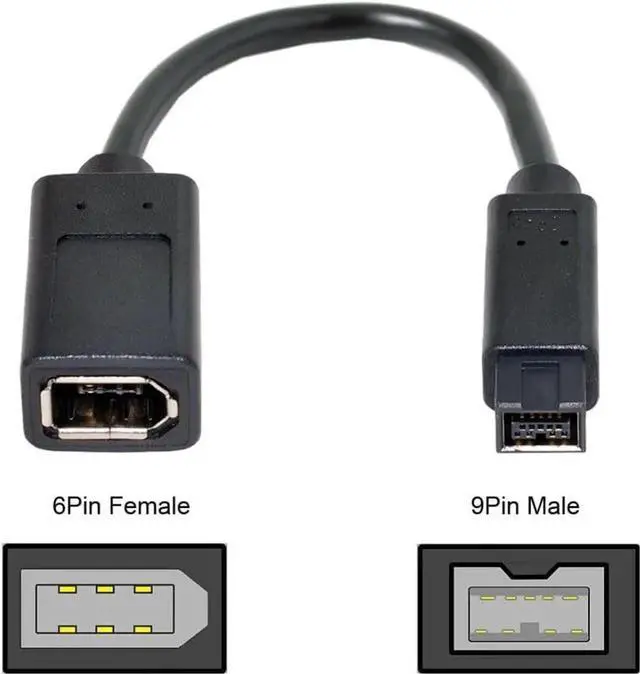 Alt view image 3 of 7 - IEEE 1394 6Pin Female to 1394b 9Pin Male Firewire 400 to 800 Cable 20cm Firewire 800 400 Cable 6 Feet 9 Pin to 6 Pin