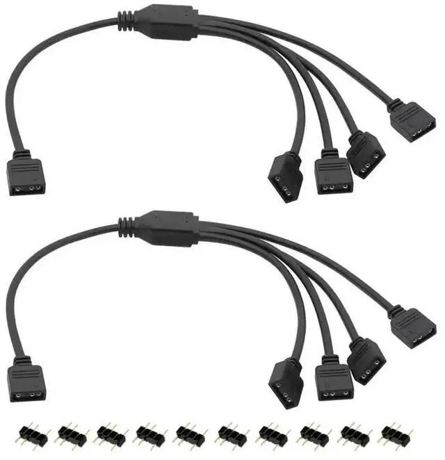 Main image of 2Pcs ARGB Splitter Cable, 1-to-4 Female to Female 5V 3 Pin Addressable RGB Splitter Extension Cable ARGB LED Sync Cable-AB01