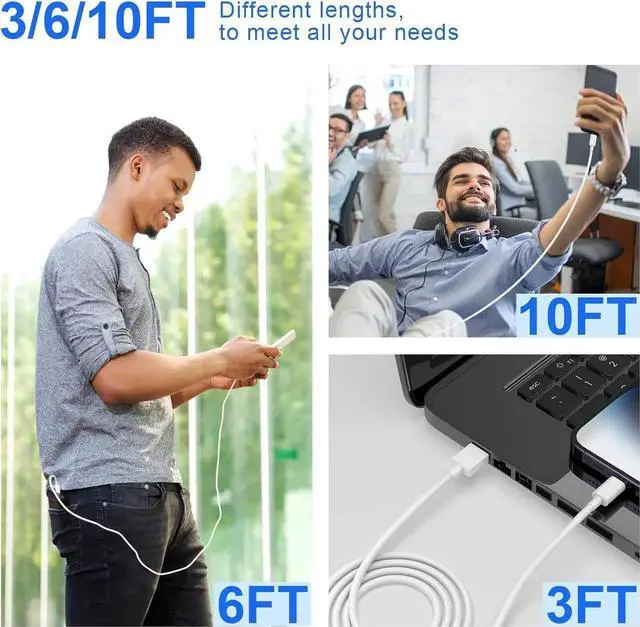 Alt view image 2 of 7 - Original [Apple MFi Certified] iPhone Charger 5Pack(3/3/6/6/10 FT) iPhone Charger Fast Charging Lightning Cable iPhone Charger Cord for iPhone 14/13/12/11 Pro Max/XS MAX/XR/XS/X/8/7 Plus iPad AirPods