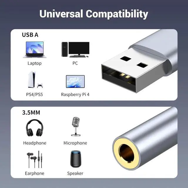 Alt view image 4 of 6 - USB to 3.5mm Jack Audio Adapter USB to Audio Aux Cable External Stereo Sound Card USB to 3.5mm TRRS Female Headset for PS4/PS5/Headphone/Mac/Linux/Laptop/Desktops/Docking Station