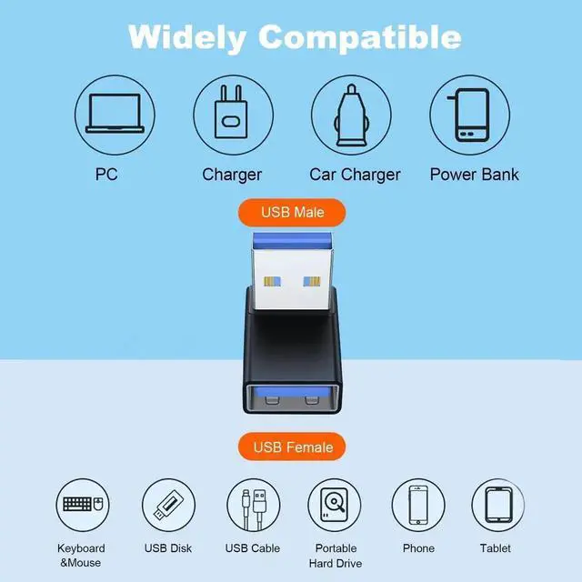 Alt view image 3 of 5 - 90 Degree USB 3.0 Adapter 2 Pack Upward Angle USB A Male to Female Converter Extender for PC Laptop USB A Charger Power Bank and More (Black)