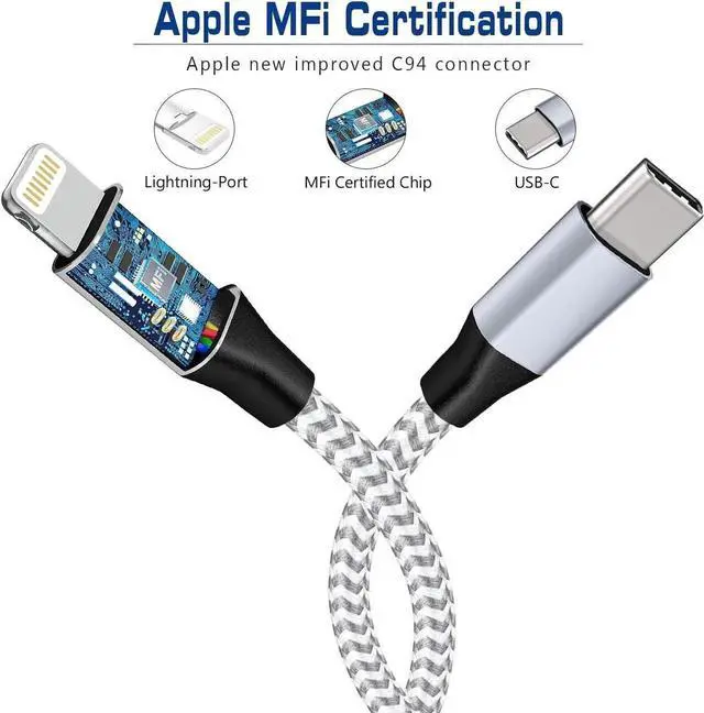Alt view image 2 of 6 - 1ft USB C to Lightning Cable Short 2 Pack PD USB C iPhone Charger Cable MFi Certified 12 inch Fast Charging Type C to Lightning Cord Nylon Braided for iPhone 14/13/12/11Pro/X/XR/XS/8/7/6s/Plus/iPad