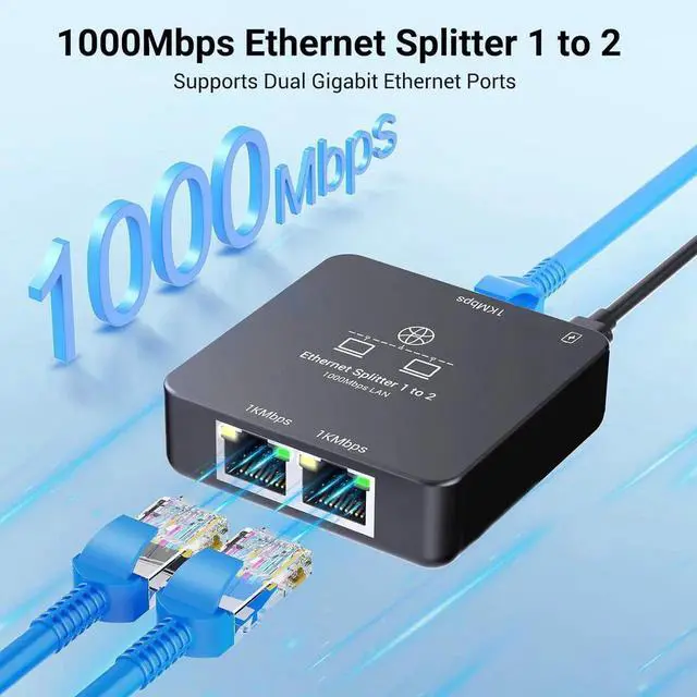 Alt view image 2 of 7 - Ethernet Splitter 1 to 2 Ethernet Cable Splitter Internet Switch 2 Port Network Gigabit LAN RJ45 1000Mbps 1 in 2 Out Compatible with Cat 8 7 6 5 5e, Router PC Laptop Printer PS5 PS4 TV Box