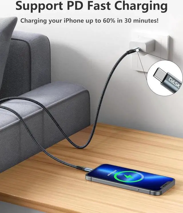 Alt view image 2 of 7 - USB C to Lightning Cable 6FT 2Pack iPhone Charger Fast Charging Nylon Braided Long [Apple MFi Certified] Type C iPhone Charging Cord Compatible with iPhone 14/13/12/11/Pro/MAX/X/8/7/iPad and More