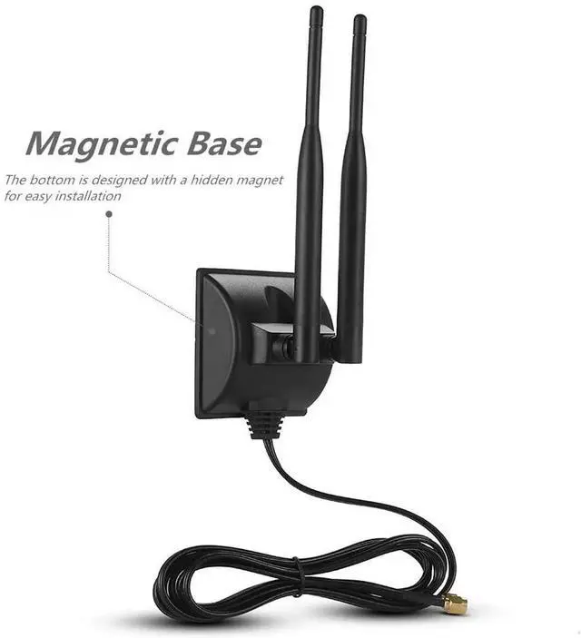 Alt view image 4 of 5 - Dual WiFi Antenna with Extension Cable 6.5Ft RP-SMA Male Connector 2.4GHz/5GHz Dual Band Antenna Magnetic Base for WiFi Wireless Router Mobile Hotspot Signal Enhancement