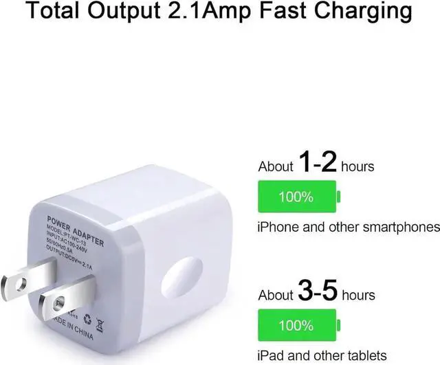 Alt view image 4 of 6 - USB Wall Charger 2Pack Dual Port 2.1Amp Fast Brick Base Adapter Charging Block Charger Cube Plug Charger Box for iPhone 16 Pro Max 15 14 13 12 11 Pro X 6 6S 7 8 Plus iPad Android