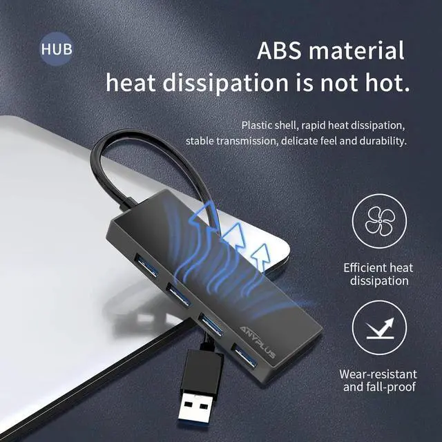 Alt view image 2 of 7 - USB 3.0 Hub 4 Port USB Hub Splitter Portable USB Adapter Mini Multiport Expander for Desktop Laptop Xbox Flash Drive HDD Console Printer PC Keyboards HP