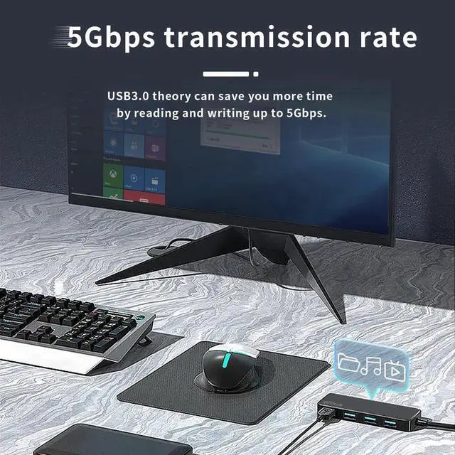 Alt view image 3 of 7 - USB 3.0 Hub 4 Port USB Hub Splitter Portable USB Adapter Mini Multiport Expander for Desktop Laptop Xbox Flash Drive HDD Console Printer PC Keyboards HP