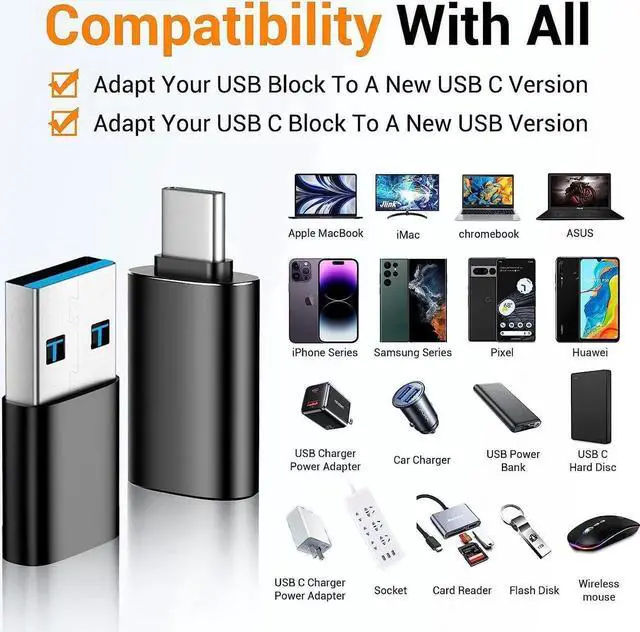 Alt view image 4 of 7 - [4 Pack USB C to USB Adapters 2*USB-C to USB-A&2*USB-A to USB-C Female Adapter SuperSpeed Data Transfer & Fast Charging for iPhone/PC/Samsung/iPad/Laptop/etc USB to USB C Adapter