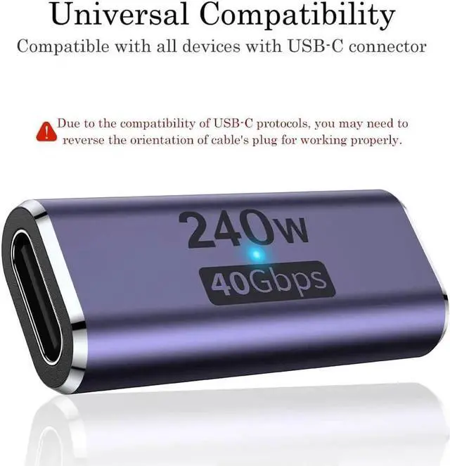Alt view image 6 of 6 - 240W USB C Coupler (2 Pack) USB Type C Female to Female Adapter Extender Compatible with Thunderbolt 4/3 Support up to 240W Charging 40Gbps Data Transfer and 8K@60Hz Video