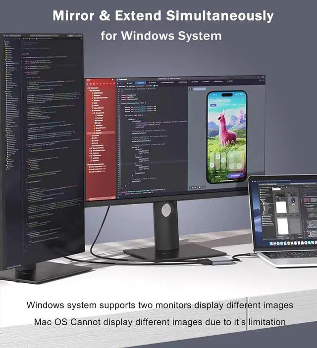 Alt view image 6 of 6 - VIENON USB C to Dual HDMI Adapter 4K@60hz, Type C to HDMI Splitter for 2 Monitors, USB C Hub Extend Display for MacBook Air/Pro, More Laptops with Thunderbolt 3/4 Ports