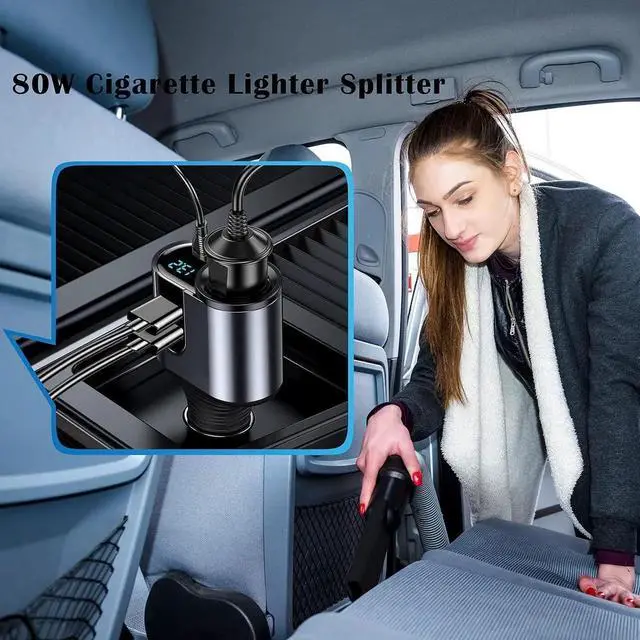 Alt view image 5 of 5 - USB C Car Charger Cigarette Lighter Adapter 12V/24V Socket Splitter with 3 USB Ports Type C PD Fast Car Charger Compatible for iPhone Galaxy iPad GPS