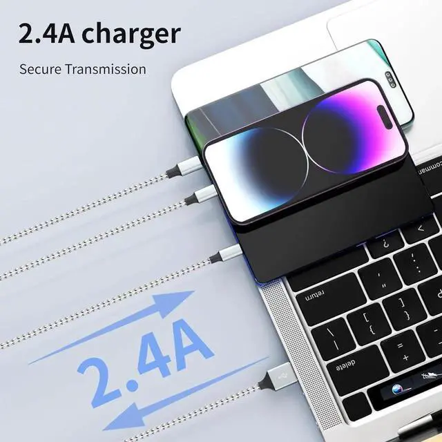 Alt view image 2 of 6 - Multi Charging Cable (2 Pack 4FT) Multi USB Charger 3 in 1 Charging Cable Nylon Braided Fast Charging Cord with Type-C Micro USB IP Port for Most Phones/iPhones/Tablets
