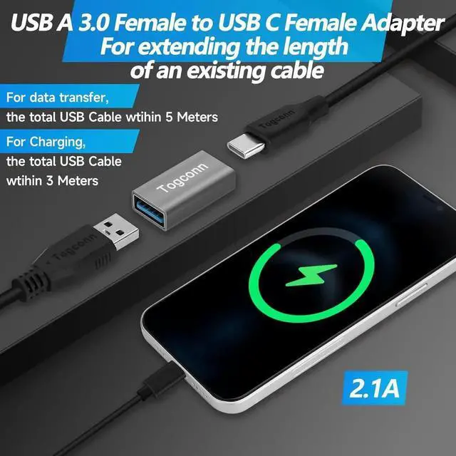 Alt view image 2 of 5 - USB C to USB 3.0 Adapter (4 Pack) USB Type-C (Female) to USB A (Female) Coupler Convert Bi-Directional High Speed USB Extension Connector Support Charge & Data Sync