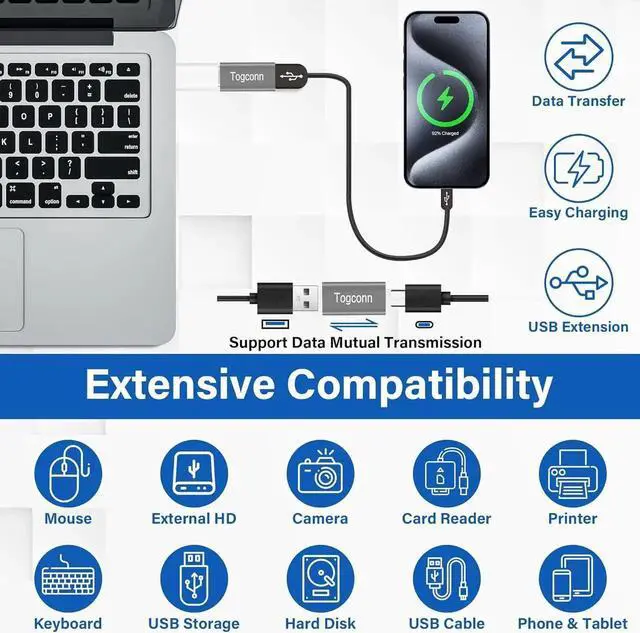 Alt view image 3 of 5 - USB C to USB 3.0 Adapter (4 Pack) USB Type-C (Female) to USB A (Female) Coupler Convert Bi-Directional High Speed USB Extension Connector Support Charge & Data Sync