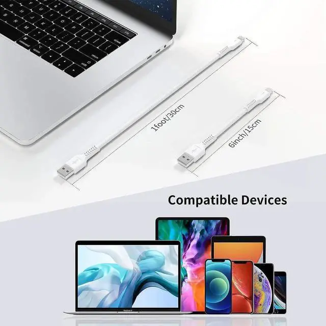 Alt view image 6 of 7 - 1ft iPhone Charge Cable Short 5Pack USB to Lightning Cord for Fast Charging Stations 1 Foot Compatible with iPhone 12 11 Pro Max Xs 8 7 6 5 Plus iPad Air/Mini