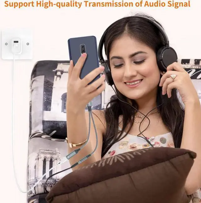Alt view image 3 of 6 - USB C to 3.5mm Headphone and Charger Adapter 2-in-1 USB Type C to AUX Mic Jack Dongle Cable with PD 60W Fast Charging Compatible with Samsung Galaxy S20 S21+ S22 S23 Ultra Note 20 10 Pixel iPad Pro