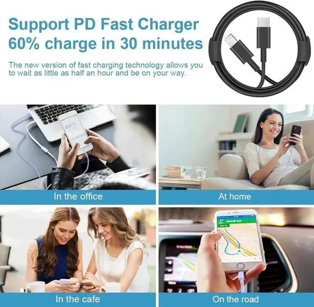 Alt view image 7 of 7 - iPhone Charger Super Fast Charging 20W PD Power Wall Charger with 6FT Charging Cable Compatible i Phone 14/14 Pro Max/13/13 Pro Max/12/12 Pro/12 Pro Max/11/11 Pro iPad(Black)