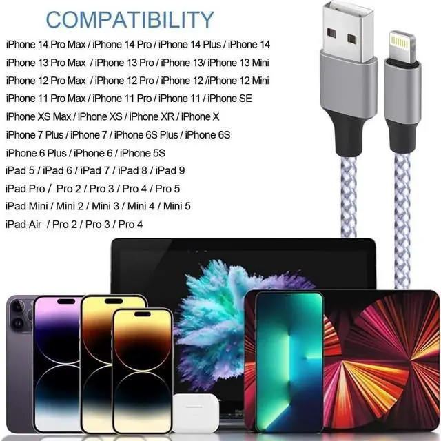 Alt view image 5 of 5 - for iPhone Charger [MFi Certified] Lightning Cable 3PACK 6FT Nylon Braided USB Charging Cable High Speed Transfer Cord Compatible with iPhone 14/13/12/11 Pro Max/XS MAX/XR/XS/X/8/iPad