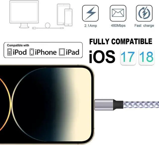 Alt view image 3 of 5 - for iPhone Charger [MFi Certified] Lightning Cable 3PACK 6FT Nylon Braided USB Charging Cable High Speed Transfer Cord Compatible with iPhone 14/13/12/11 Pro Max/XS MAX/XR/XS/X/8/iPad