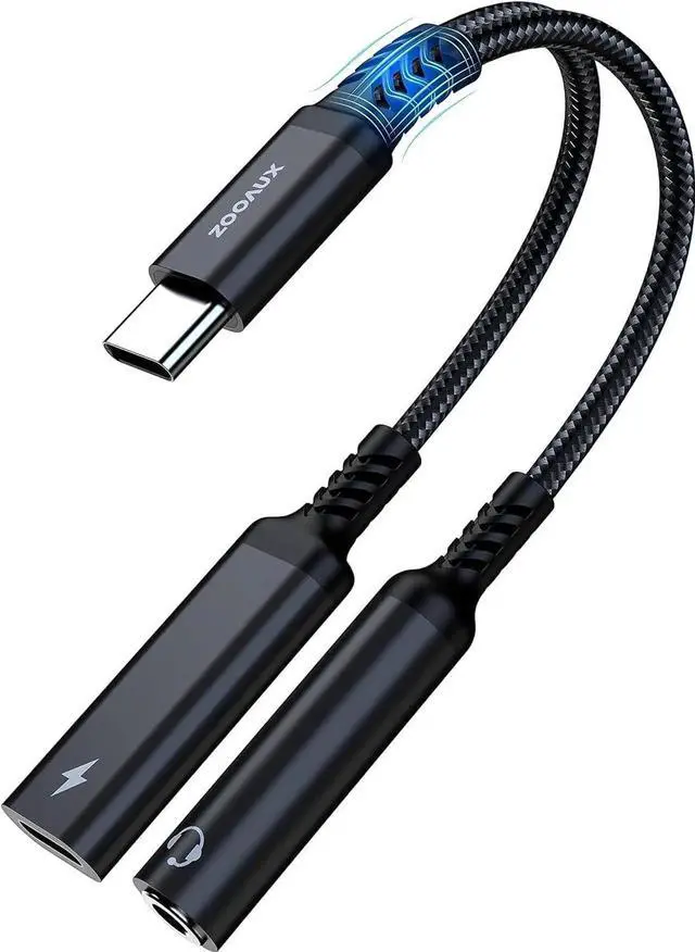 Main image of USB C to 3.5mm Headphone and Charger Adapter 2 in 1 USB C to Aux Audio Jack with PD 60W Fast Charging Dongle Cable Cord for Galaxy S23/S22/S21/S20 Ultra iPad Pro Pixel(Black)