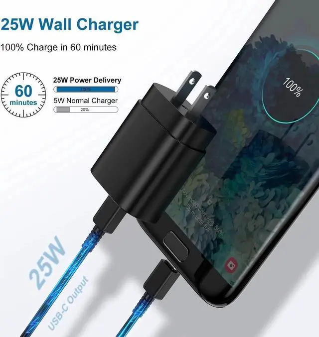 Alt view image 3 of 6 - Type C Charger 2Pack 25W PD USB Wall Charger Super Fast Charging Block & 6ft Android Phone Cable Cord for Galaxy S24 S23 S22 S21 S20 (Plus Ultra)/ Note 20 10 9 8/ S10 S9 S8 Pixel 6 5 4 Pro XL
