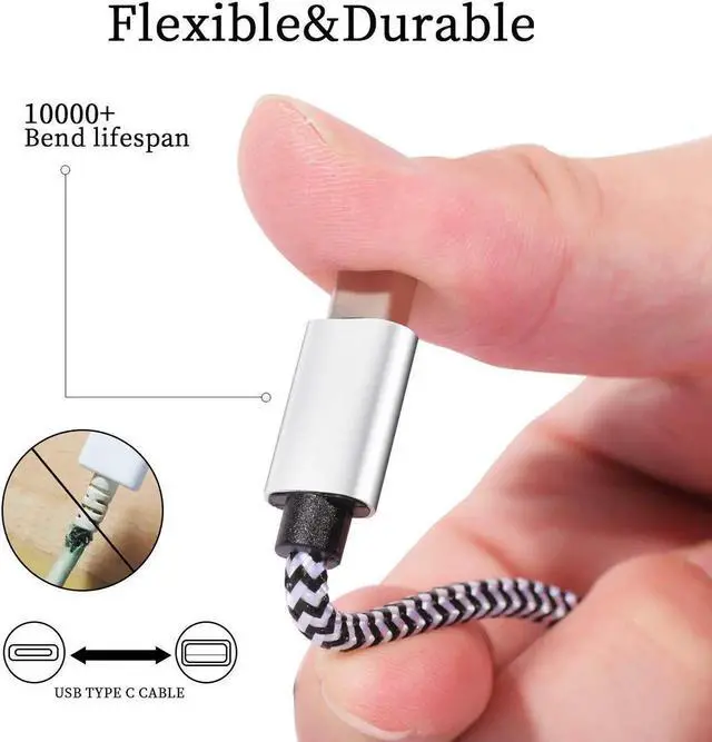 Alt view image 7 of 7 - USB Type c Cable, 5 Pack (6FT) Nylon Braided 3A Fast Charging Cord for Galaxy S9 S8 Note 9 Note 8 Galaxy Note 20 10 S21 S20 S10 Plus