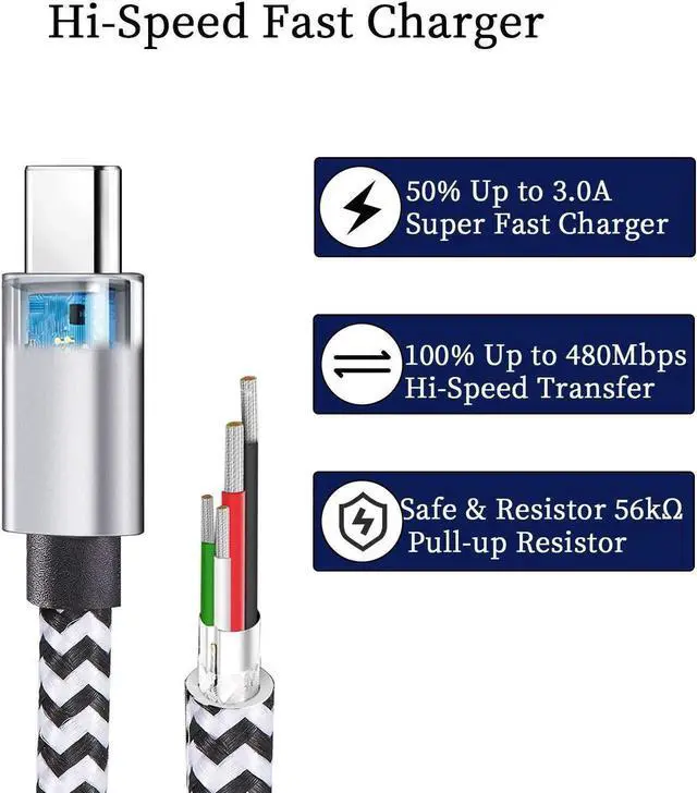 Alt view image 4 of 7 - USB Type c Cable, 5 Pack (6FT) Nylon Braided 3A Fast Charging Cord for Galaxy S9 S8 Note 9 Note 8 Galaxy Note 20 10 S21 S20 S10 Plus