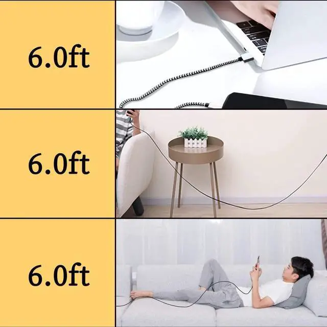 Alt view image 2 of 7 - USB Type c Cable, 5 Pack (6FT) Nylon Braided 3A Fast Charging Cord for Galaxy S9 S8 Note 9 Note 8 Galaxy Note 20 10 S21 S20 S10 Plus