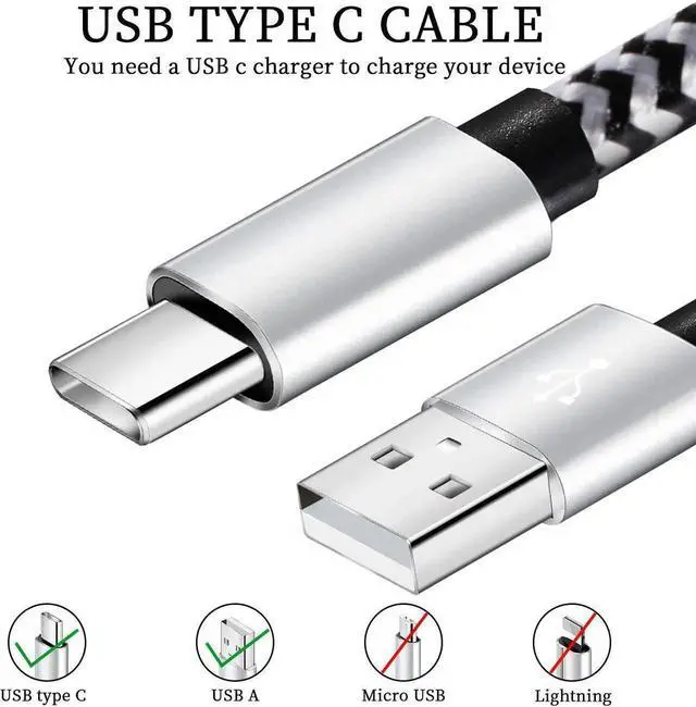Alt view image 5 of 7 - USB Type c Cable, 5 Pack (6FT) Nylon Braided 3A Fast Charging Cord for Galaxy S9 S8 Note 9 Note 8 Galaxy Note 20 10 S21 S20 S10 Plus