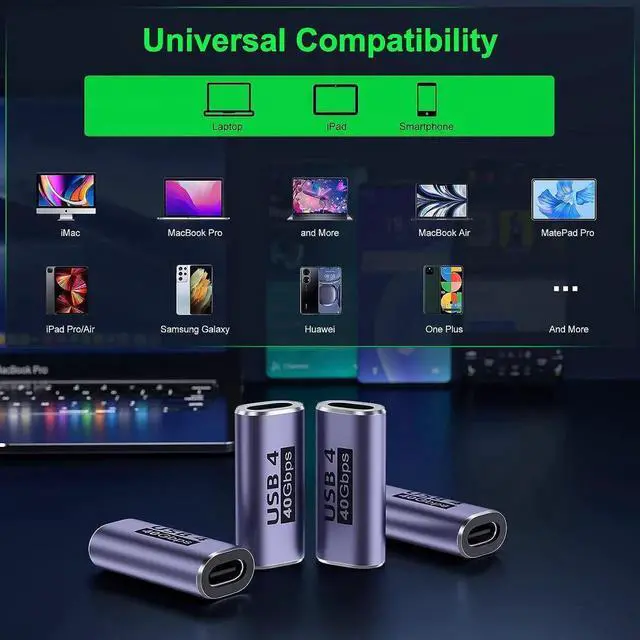 Alt view image 3 of 6 - USB C Female to Female Adapter (4 Pack) USBC Coupler with 40 Gbps PD 100W 8K 60hz Video Compatible for Thunderbolt 4/3, MacBook Pro/Air, USB-C HUB and More Type C Devices