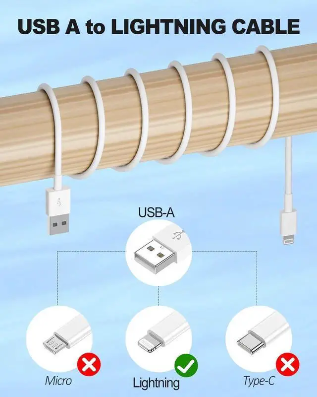 Alt view image 7 of 7 - Car Carplay Cable 3.3FT Car Charger Cord USB A to Lightning Cable Compatible for iPhone 14 13 12 11 Pro Max XR XS X8 7 6 Plus SE iPad One Pack White