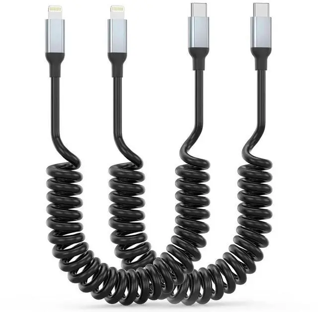 Main image of Coiled USB C to Lightning Cable 2Pack USB Type C to Lightning Cable Retractable iPhone Charger Cord for Car Short USBC iPhone Charger for iPhone14/13/12/11 Pro Max/XS MAX/XR/XS/X/8/7/Plus/6S iPad