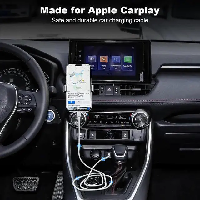 Alt view image 5 of 7 - Car Carplay Cable USB A to Lightning Cable MFi Certified Charger Cord Compatible with iPhone 14pro max/14/13/12/11/XS/XR/X/8/7 iPad 4/5/6/7/8 Air 2/3 Car Charging Cable (3FT)