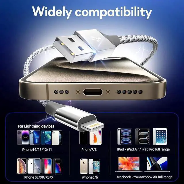 Alt view image 5 of 6 - iPhone Charger 3Pack 10FT MFi Certified Nylon Braided Cord Fast Charging Lightning Cable Compatible with iPhone 14/13/12/11 Pro/11/XS MAX/XR and More