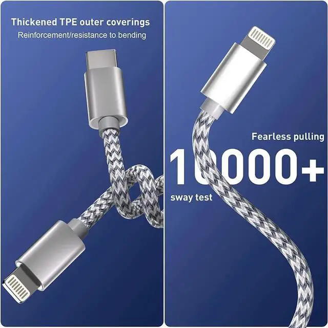 Alt view image 6 of 7 - USB C to Lightning Cable 3Pack 6 FT MFi Certified iPhone Fast Charger Type c to Lightning Cable Nylon Braided iPhone Cord for iPhone 13 12 11 Pro Max Xr Xs 8 7 6 Plus and More