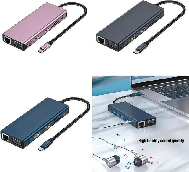 Alt view image 7 of 7 - USB C Docking Station Double Monitors Adapter 12 in 1 USB C Adapter with VGA Gigabit Ethernet 4 USB3.0 Port Card Reader