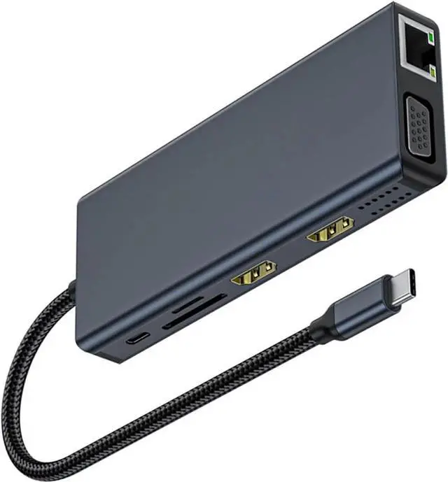 Alt view image 4 of 7 - USB C Docking Station Double Monitors Adapter 12 in 1 USB C Adapter with VGA Gigabit Ethernet 4 USB3.0 Port Card Reader