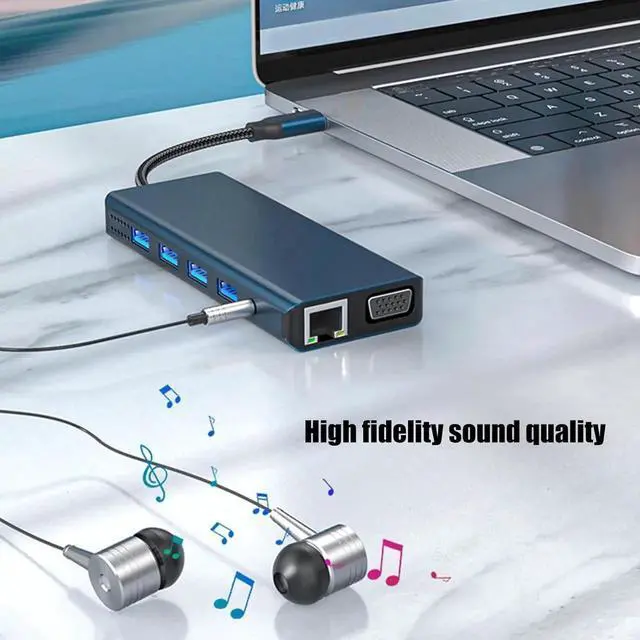 Alt view image 3 of 7 - USB C Docking Station Double Monitors Adapter 12 in 1 USB C Adapter with VGA Gigabit Ethernet 4 USB3.0 Port Card Reader