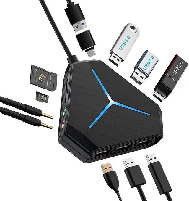 Main image of 10-Port USB Hub 3.0/2.0, USB C Hub with 3.2ft/1m Long Cord, SD/TF Card Reader, USB Splitter for Laptop, Keyboard, Mouse, Mac, PC, Ipad Pro, Surface Pro and USB C Devices