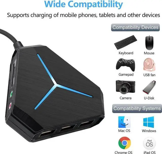 Alt view image 4 of 7 - 10-Port USB Hub 3.0/2.0, USB C Hub with 3.2ft/1m Long Cord, SD/TF Card Reader, USB Splitter for Laptop, Keyboard, Mouse, Mac, PC, Ipad Pro, Surface Pro and USB C Devices