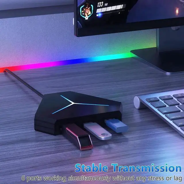 Alt view image 6 of 7 - 10-Port USB Hub 3.0/2.0, USB C Hub with 3.2ft/1m Long Cord, SD/TF Card Reader, USB Splitter for Laptop, Keyboard, Mouse, Mac, PC, Ipad Pro, Surface Pro and USB C Devices