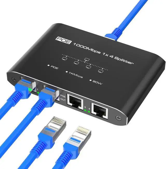 Main image of PoE Switch 1 in 4 Out, 4 Port Gigabit PoE Splitter, IEEE 802.3at/af Compliant, 30W per Port Power Over Network Hub for IP Cameras/AP/VoIP Phones (328 Ft), PoE+ Splitter for Cat5e/6/7/8 Cable