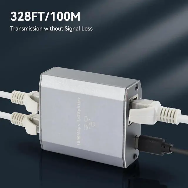 Alt view image 4 of 7 - Ethernet Splitter 1 to 2, 1000Mbps High Speed Gigabit Network Switch with USB-C Power Cable, 2 Port LAN Internet Splitter for PC Laptop PS5 Xbox Router TV, 2 Devices Simultaneously Networking